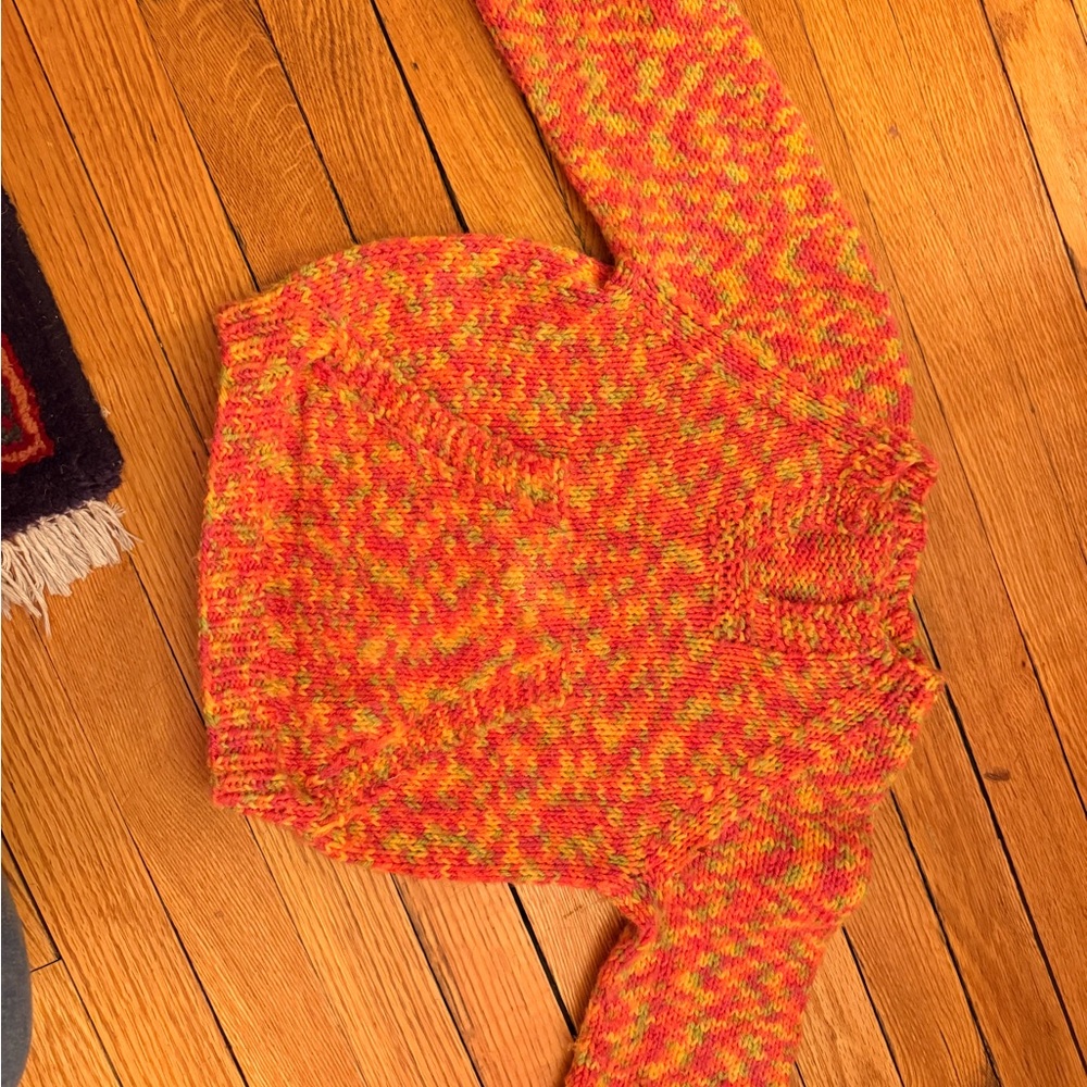 Hand Knit Vibrant Orange Green and Yellow Kid Sweater